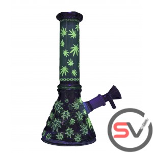 420 LEAF MINI BEAKER 8inch - AQUA (GLOW IN DARK)